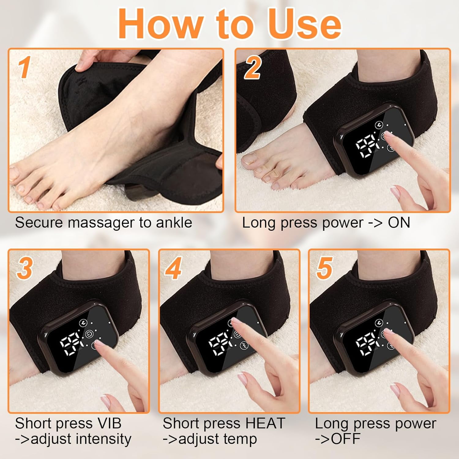 2PCS Foot Massager with Smart Timer, 3-in-1 Wire-Less Portable Vibrating Heated Feet Massagers for Neuropathy Pain Relief & Ankle Relaxation & Blood Circulation in Home Office Travel (Black)