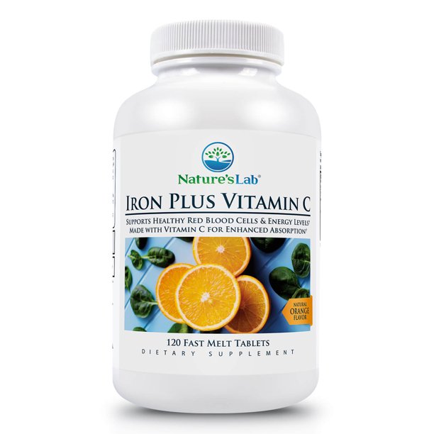 Nature's Lab Iron Plus Vitamin C Fast Melt Tablets 120 Tablets