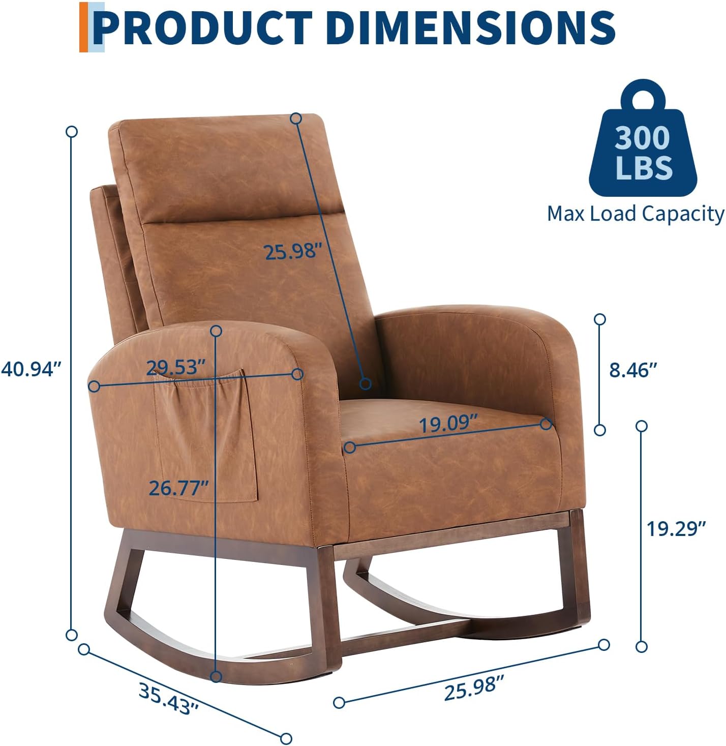 Rocking Chair Nursery Chair with Foot Rest, Nursery Rocking Chairs with Pocket，Baby Nursery Glider Rocker for Living Room
