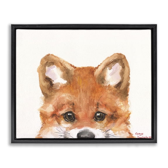 Stupell Industries Rustic Lodge Fox Cub Peeking Black Floating Frame Canvas Art, 21 x 17, by George Dyachenko