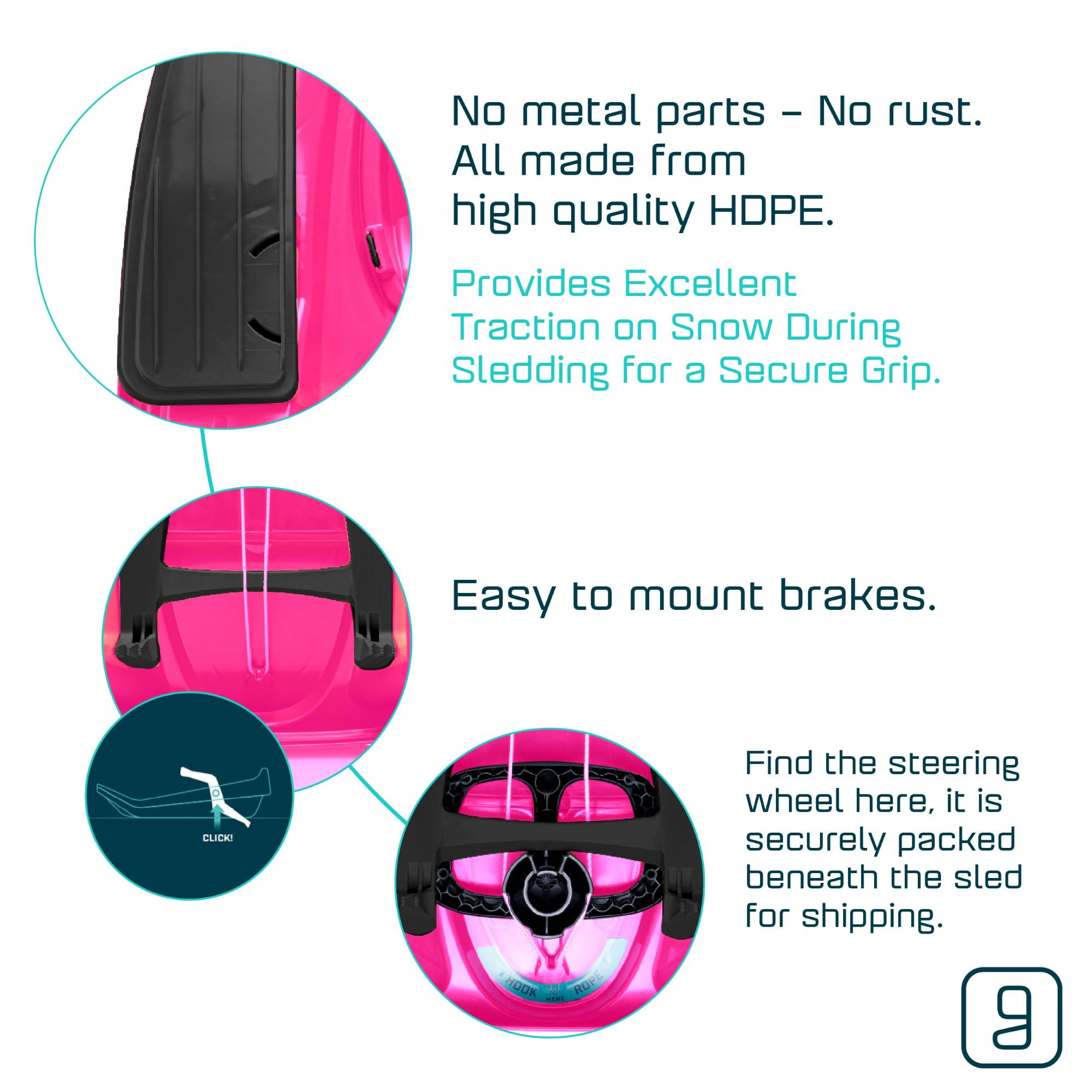 Gizmo Riders Stratos Bobsled for Kids, Steerable Snow Sled, Ages 3+, Monster Pink