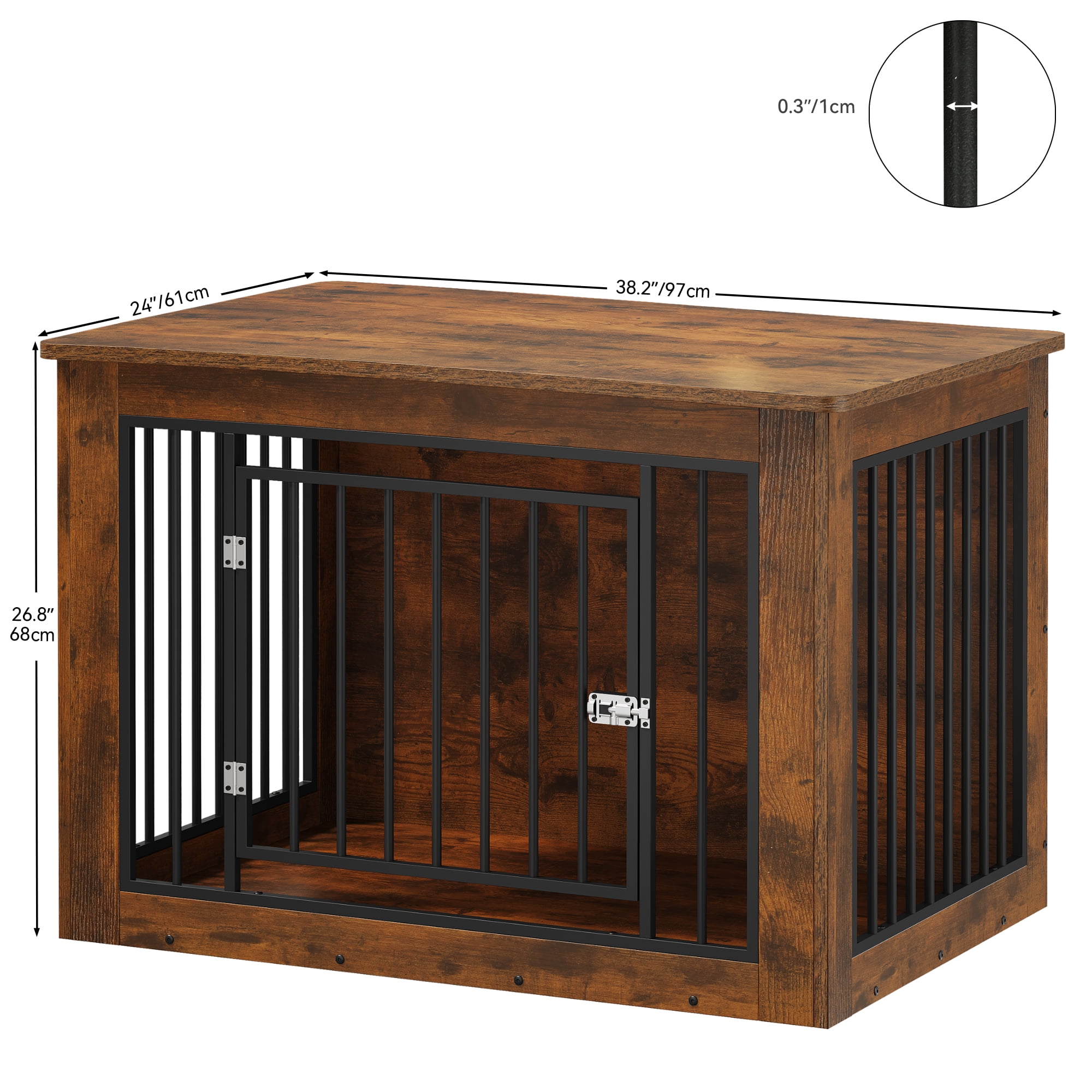 Dextrus Large Dog Crate Furniture, 2-in-1 Wooden Indoor Dogs Kennel Furniture with Waterproof Top&Safety Corners -38.2"L x 24.0"W x 26.8"H,Rustic Brown