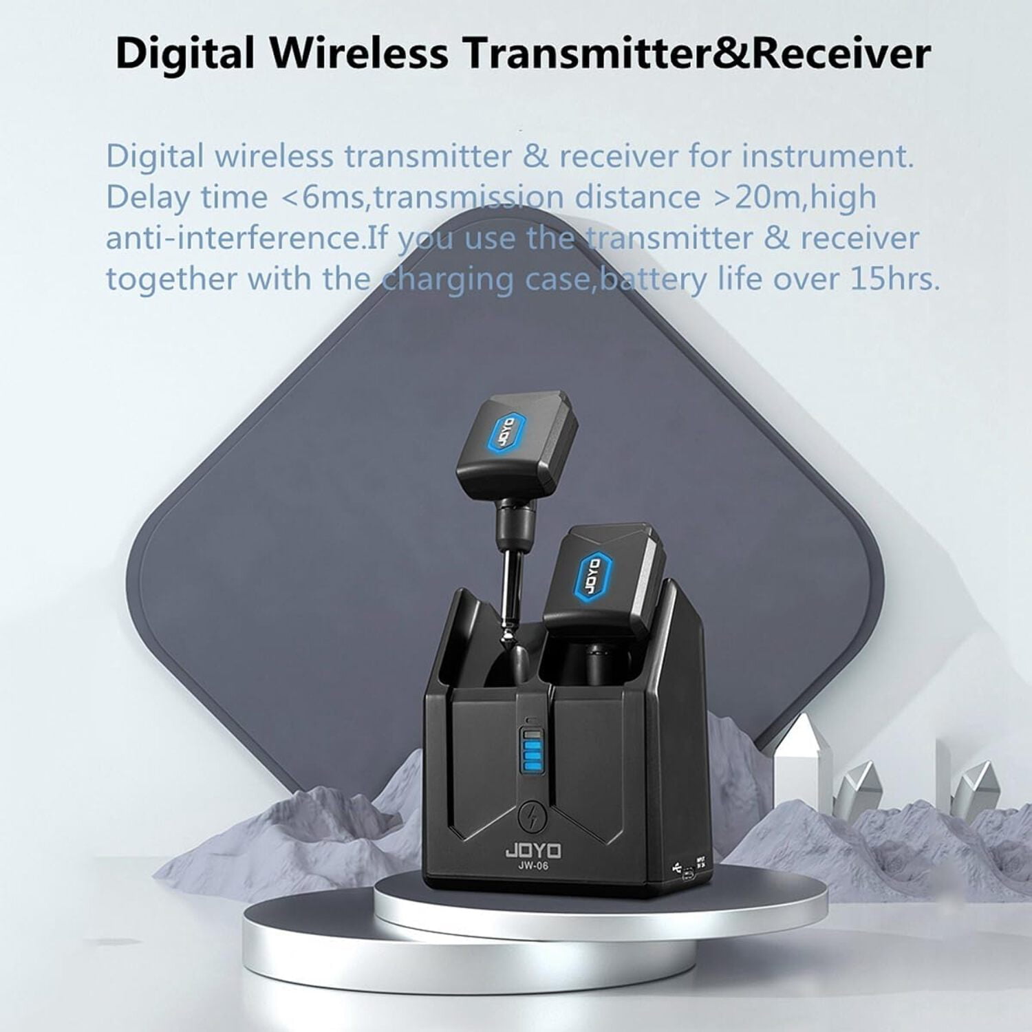 JOYO 5.8GHz Wireless Guitar Transmitter Receiver 18H Total Battery Life with Charging Case 4 Channels for Guitar Bass