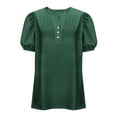 thumbnail image 4 of ClodeEU Women's Henley Neck Puff Sleeve T-Shirt,Casual Button Down V Neck Blouse,Soft Short Sleeve Top for Everyday Wear Green,Women's Plus XXL, 4 of 6