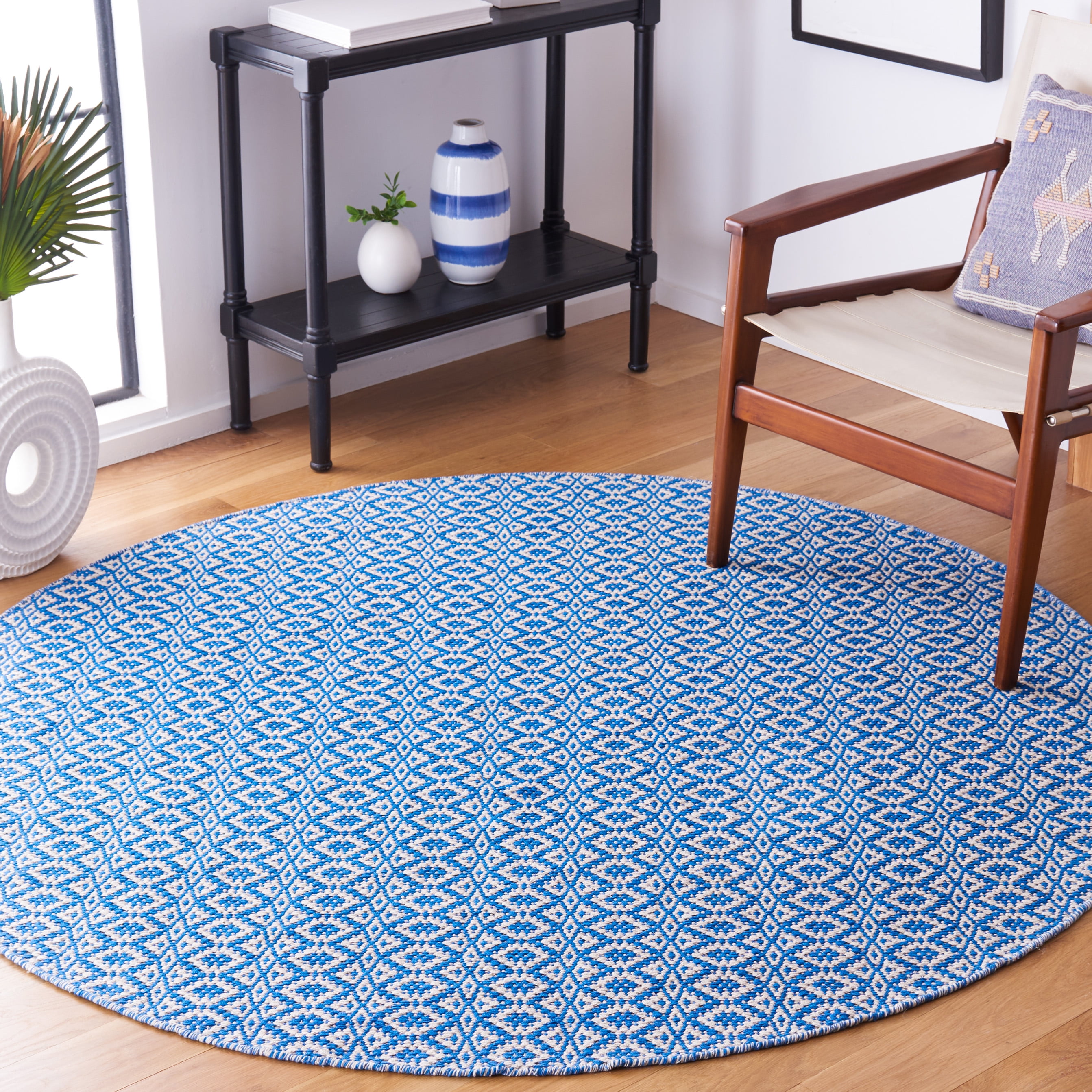 Safavieh Montauk Corrine Geometric Cotton Area Rug, Ivory/Blue, 6' x 6' Round