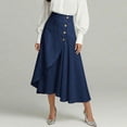 thumbnail image 2 of Fewfanhot Skirts for Women Button Front High Waist Vintage Stretch A-Line Flared Casual Midi Skirts with Pockets, 2 of 6