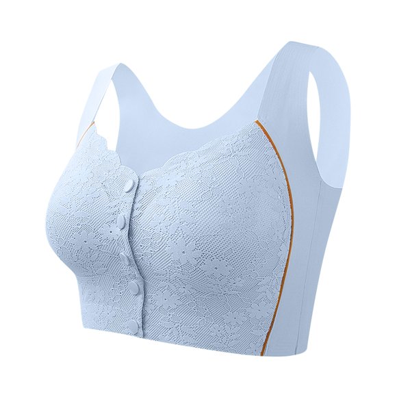 Yuyuzo Wireless Bras for Older Women Breathable Seniors Front Closure Button Full Support Wide Back Bra
