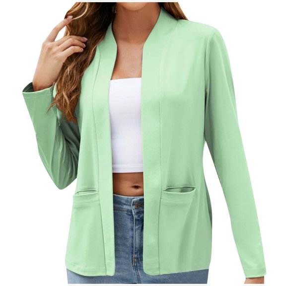 Women's Collarless Long Sleeve Button Collarless Open Front Cardigan Jackets Fully Lined Elegant Fitted Fashion Casual Work Jacket Suit