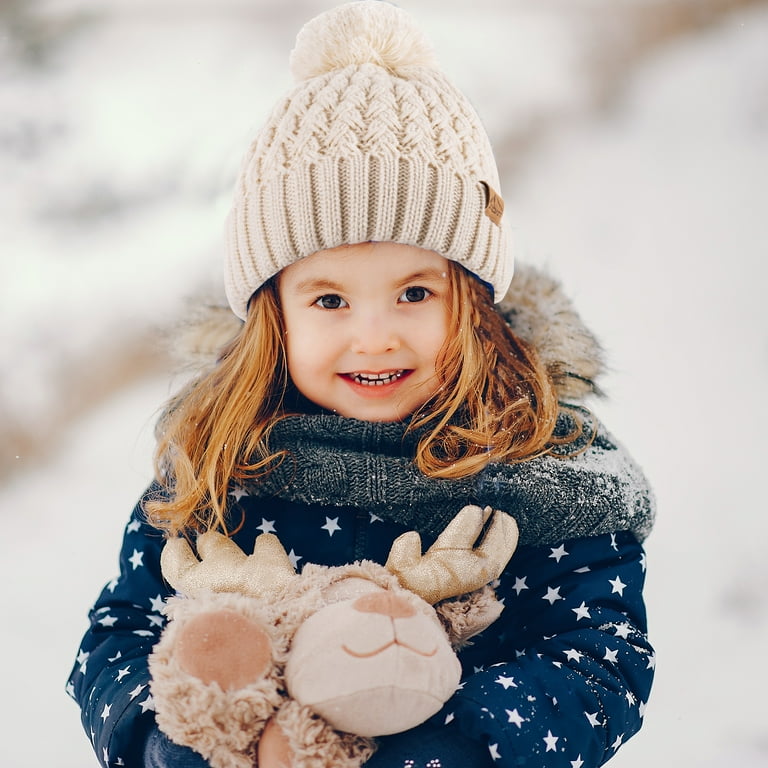 Baby Autumn Winter Warm Knitted Caps Dual Pom Poms Ball Toddler