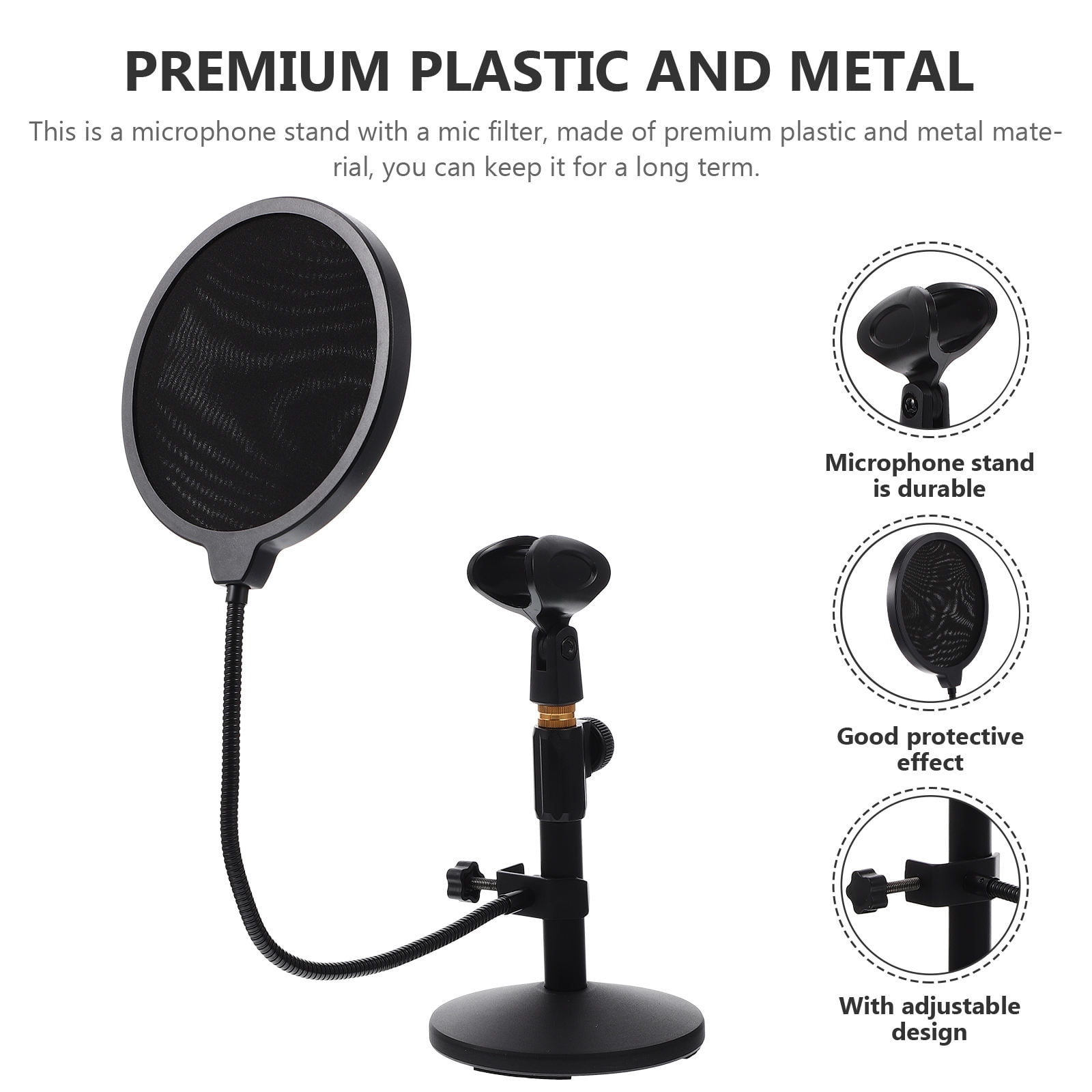 Soimiss 1Set Desktop Microphone Stand with Mic Holder and Round Base for Live Broadcasting