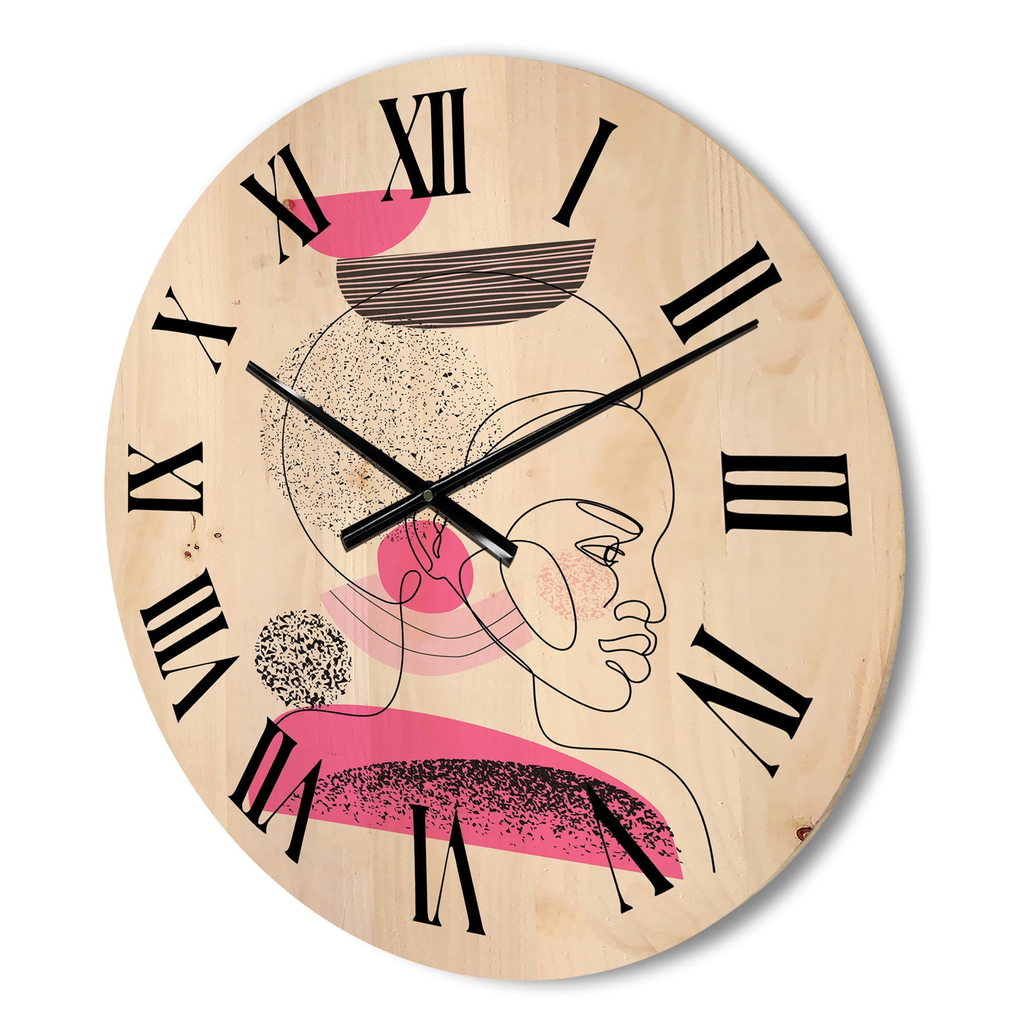Designart 'One Line Portrait of Afro American Women V' Modern Wood Wall Clock