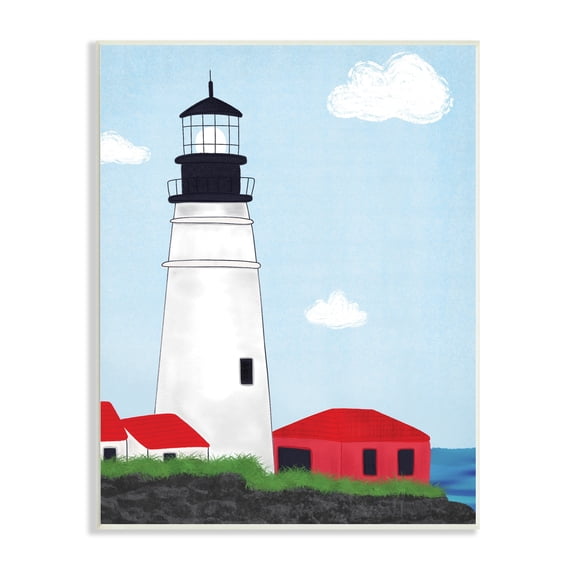 Emily Cromwell Tower Port Lighthouse Coastal Architectural Beacon Red House 13 in x 19 in Framed Painting Art Print, by Stupell Home Décor