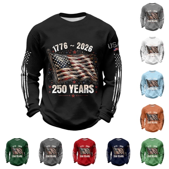 Dwelliawo Men's Sweatshirt 2026 Usa Flag American 250th Anniversary 1776-2026 American Flag Sweatshirt Patriotic Fashion Tops Sweatshirts Saffron 5XL
