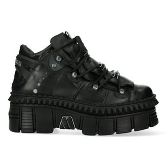 New Rock M.106-S1 ブラック 40 NEW ROCK 106-S29 TOWER SHOES Metallic Black Leather Biker Punk