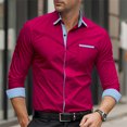 thumbnail image 1 of Camisa de solapa estampada de manga larga para hombre, informal, de negocios, con bolsillo, cómoda, de tela, talla grande, nueva, en 9 colores, 1 of 6