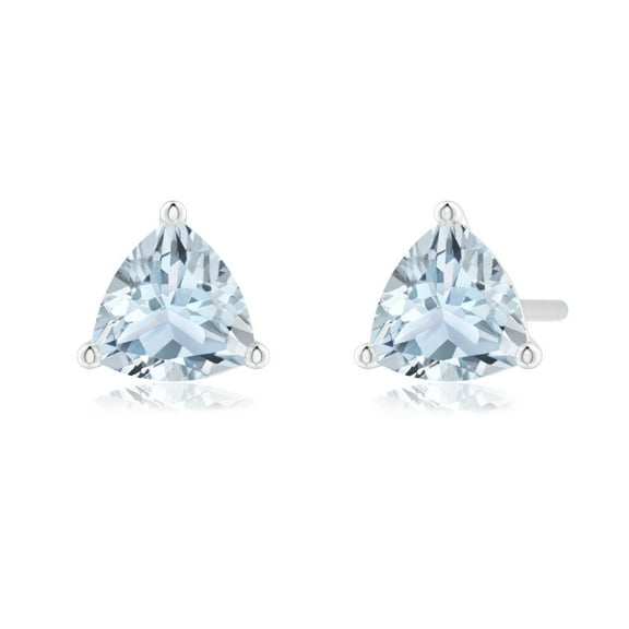 ANGARA Natural Martini-Set Trillion Aquamarine Stud Earrings in 14K White Gold for Women (Size-5mm) | March Birthstone, Birthday, Anniversary, Jewelry Gift for Women | Natural Aquamarine Earrings