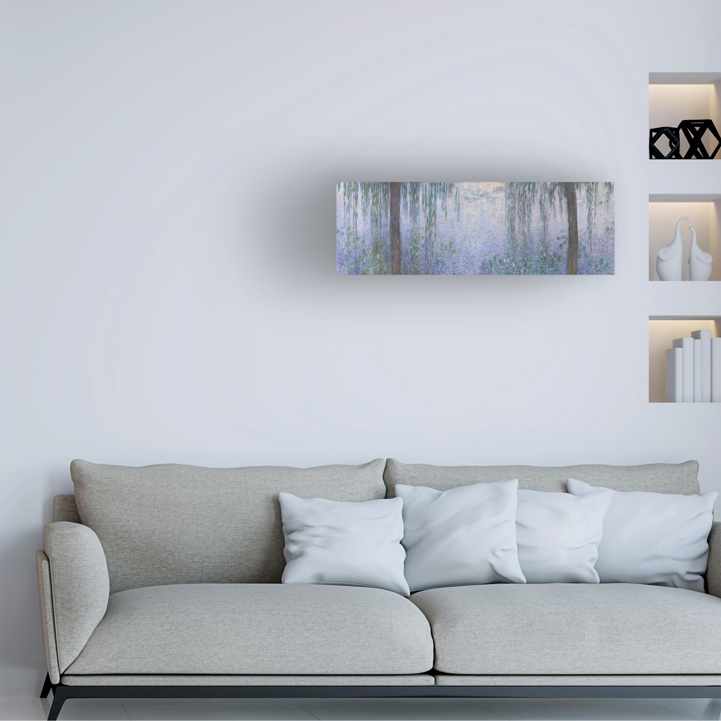Trademark Fine Art Monet The Water Lillies Clear Morning With Willows Canvas Wall Art - 16x47