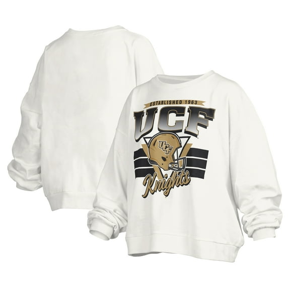 Women's Pressbox White UCF Knights Janice Retro Logo Oversized Pullover Sweatshirt