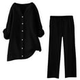 thumbnail image 1 of Conjuntos de 2 piezas para mujer: conjunto de blusa ancha y pantalones elásticos, camisa informal con cuello en V y pantalones para llevar en la calle o en la playa, poliéster, corte holgado, talla, 1 of 4