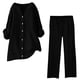 thumbnail image 1 of Conjuntos de 2 piezas para mujer: conjunto de blusa ancha y pantalones elásticos, camisa informal con cuello en V y pantalones para llevar en la calle o en la playa, poliéster, corte holgado, talla, 1 of 4