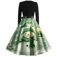 thumbnail image 4 of Christmas Dresses for Women Women's Christmas Printed Round Neck Big Hem Skirt Pleated Skirt Long Sleeved Dress with Snowman Print for Holiday Party,Army Green,L, 4 of 5