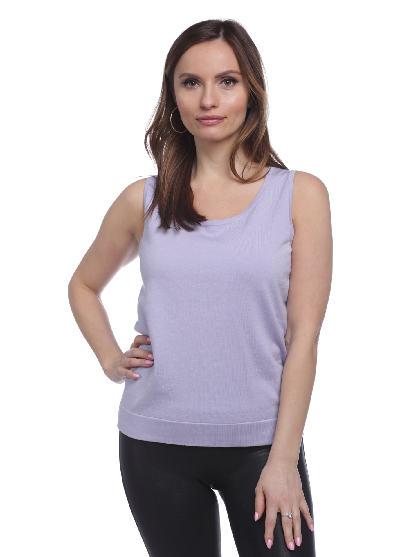 August Silk Women's Sleeveless Round Neck Jersey Shell With Tub Trim ...