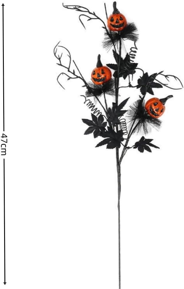 3 Pack Halloween Faux Berry Stems with Pumpkin and Leaves for Vase Wreath Decor