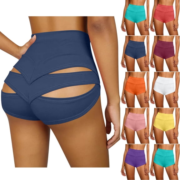 Bovxnpu Women's Athletic Shorts Dance Short Sporty Shorts Gym Workout Shorts Hot Shorts Women's High Waist Cutout Yoga Shorts Stretchy Workout Yoga Shorts Multiple Colors
