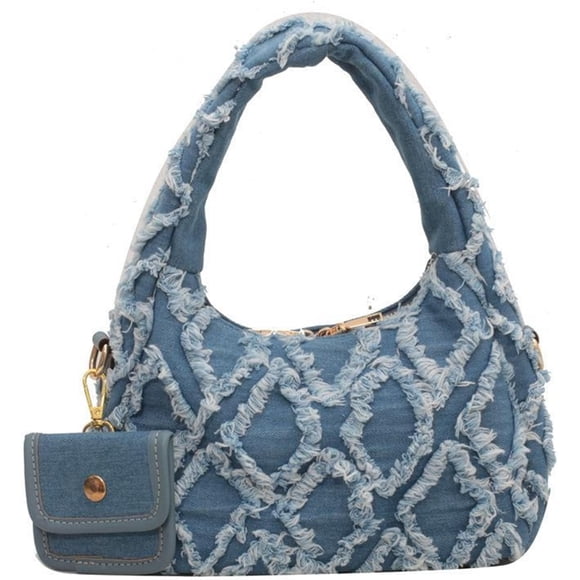 Women Small Shoulder Bags Quilted Crossbody Distressed Jean Denim Purse Evening Bag Clutch Handbag with Chain Strap