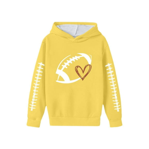 Fiaer Sweatshirts for Kids Game Day Hooded Sweatshirt Heart Football Graphic Hoodies Pullover Tops,Size 3-14 Years Yellow 160
