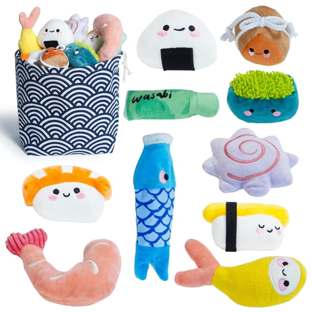 Juego de juguetes Push Dog Squeaky Nocciola Sushi, 10 unidades para perros pequeños