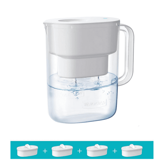 Waterdrop Lucid 10-Cup Water Filter Pitcher, With 4 Filters, NSF Certified, 5X Times Lifetime, 200-Gallon Long-Life, Reduces PFAS, PFOA/PFOS, Chlorine, BPA Free, White