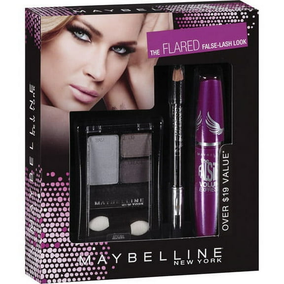 Maybelline Flared False-lash Look the Falsies Mascara Very Black   Line Express Eyeiner Ebony Black   Expert Wear Quad Eyeshadow Charcoal Smokes.