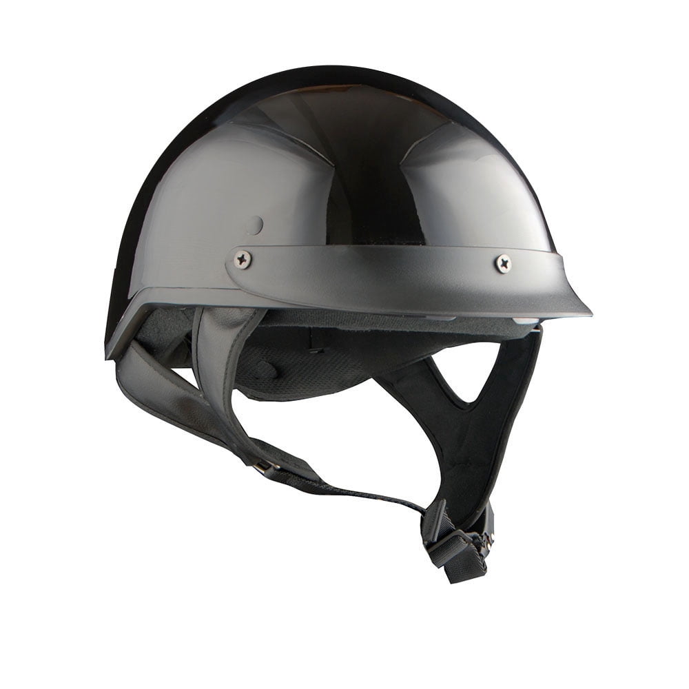 1Storm Motorcycle Half Face Helmet HKY205V Mopeds Scooter Pilot with retractable Inner Smoked Visor, Glossy Black + T008 Black Tinted Goggle Bundle