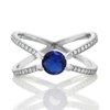 Gem Stone King 1.33 Cttw Blue Simulated Sapphire Criss Cross `X` Ring for Women | 925 Sterling Silver | Round 6MM | Wedding Engagement Anniversary Promise Ring for Women