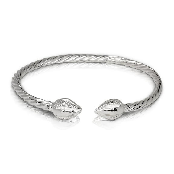COCOA POD ENDS COILED ROPE WEST INDIAN BANGLE .925 STERLING SILVER (MADE IN USA) - 10