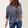 thumbnail image 3 of Mode Femmes Décontracté Vintage Imprimé Col en V Manches Longues Chemise Blouse Hauts, 3 of 3