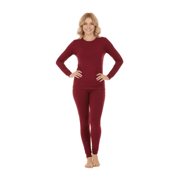 Therma Jane Womens Thermal Fleece Lined Crew Neck Top and Pant Set (Red, XXS)