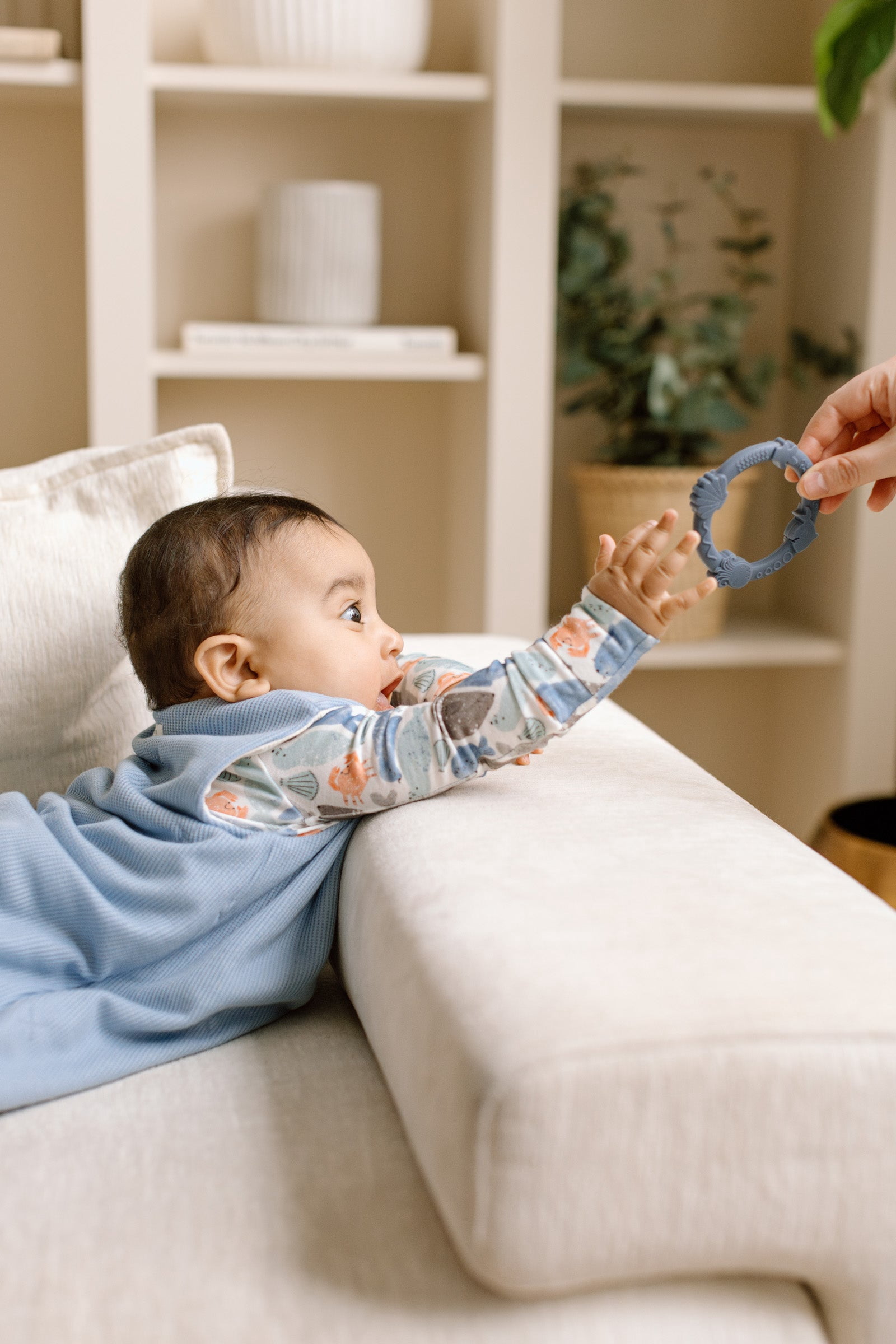 Loulou Lollipop Blue Fog Wild Teether Ring Set for Babies and Toddlers 0 Months+, Dishwasher and Freezer Safe