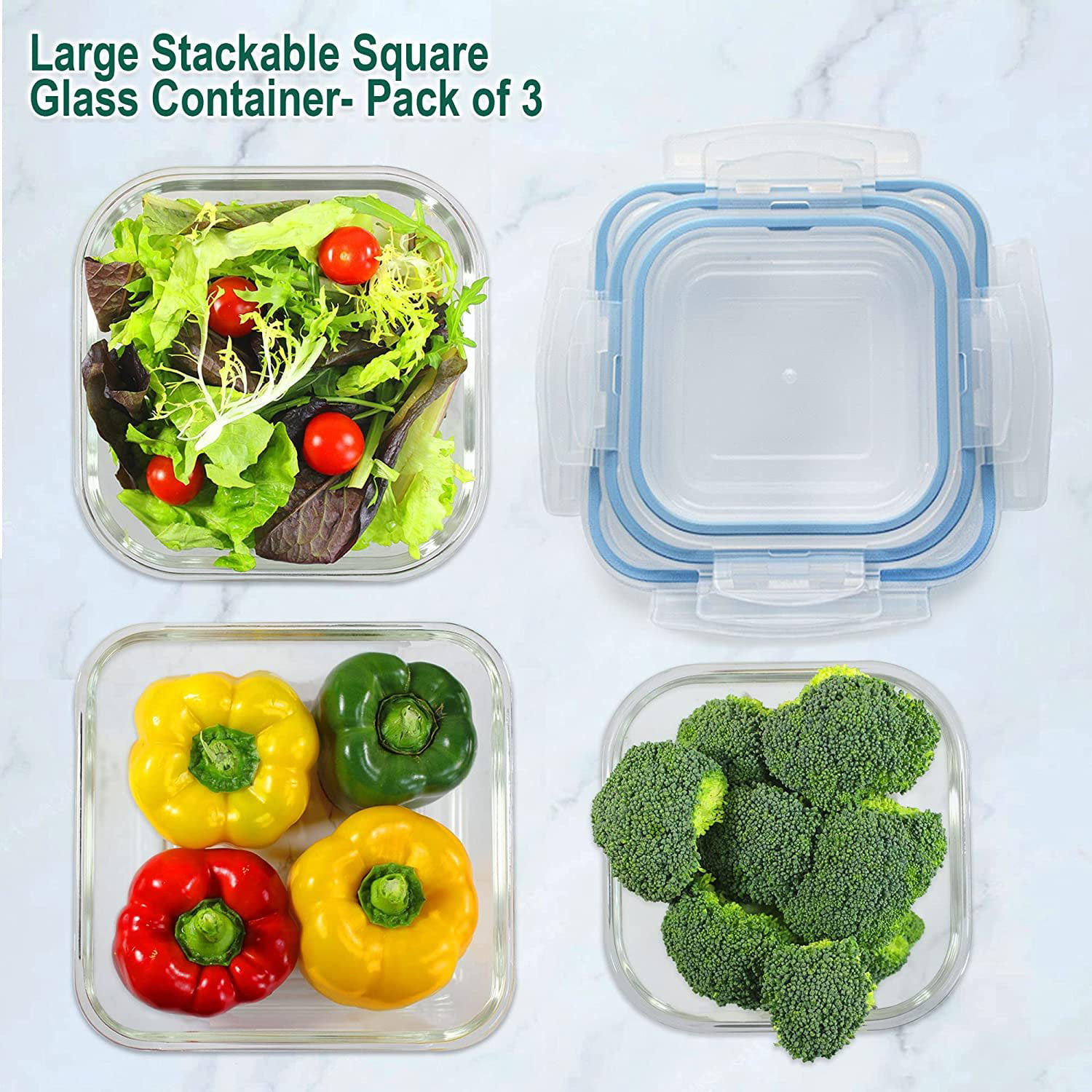 Premium Square Glass Containers with Lids 4 Pack- Food Storage Contain –  Cooks Cove Treasures