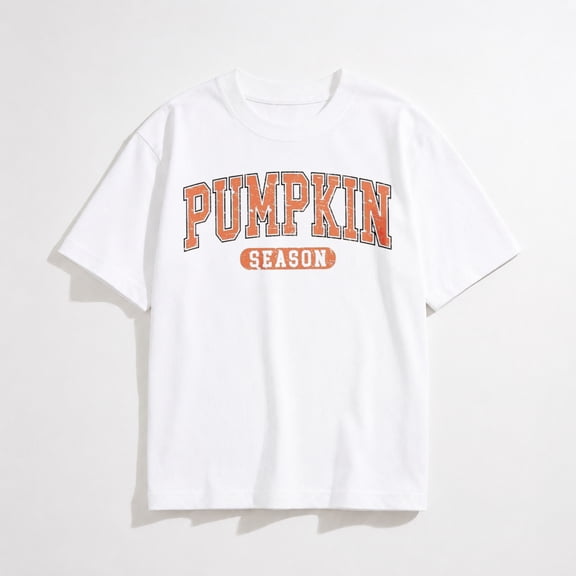 Women's Pumpkin Season Graphic T-Shirt, Vintage Fall Short Sleeve Casual Tee
