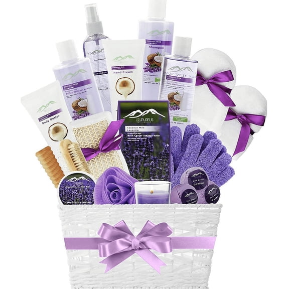 Pure Parker Lavender Coconut Spa Gift Basket For Women Natural Home Bath and Body Set