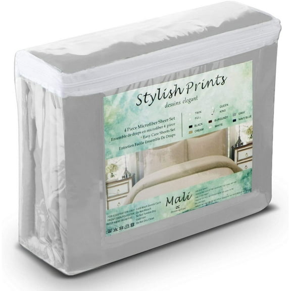 JUNELILY Dreaming Casa Microfiber Bedsheet King Size 4-Piece Set | Plush Cozy Fitted and Flat Bedding Sheets with 2 Standard Pillowcases (King - Light Gray)