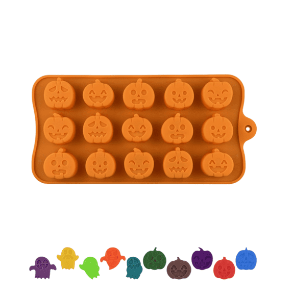 Halloween Candy Molds, Silicone Pumpkin Ghost Chocolate Mold, Halloween Silicone Molds for Candy, Jelly, Ice Cubes, Cake Decorations, Orange