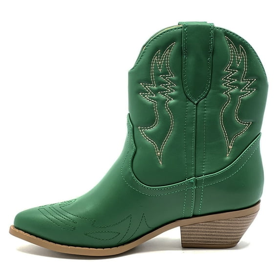 Soda Women Cowgirl Cowboy Western Stitched Ankle Boots Pointed Toe Short Booties RIGGING-S Green 8