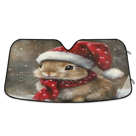 Car Sun Visor 53*23.5Inch Windshield Sun Shield Car Sun Curtain Car Sun Shield Car Sun Insulation Suitable For Most Vehicles Brown Christmas Bunny