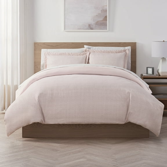 Serta Contemporary 85 Thread Count 4 Piece Duvet Sets, Full/Queen, Pink, Solid