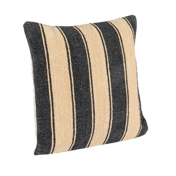 Creative Co-Op Striped Cotton Blend Chenille Pillow, Black and Cream