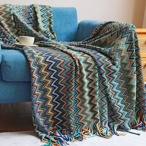 Bohemian Throw Blankets Knitted Tassel Hippie afghans Blankets Super Soft Cozy Lightweight Couch Decorative Throw Blankets Bed Sofa Outdoor Throw Blanket All Seasons Blue 50x60 Inch Walmart