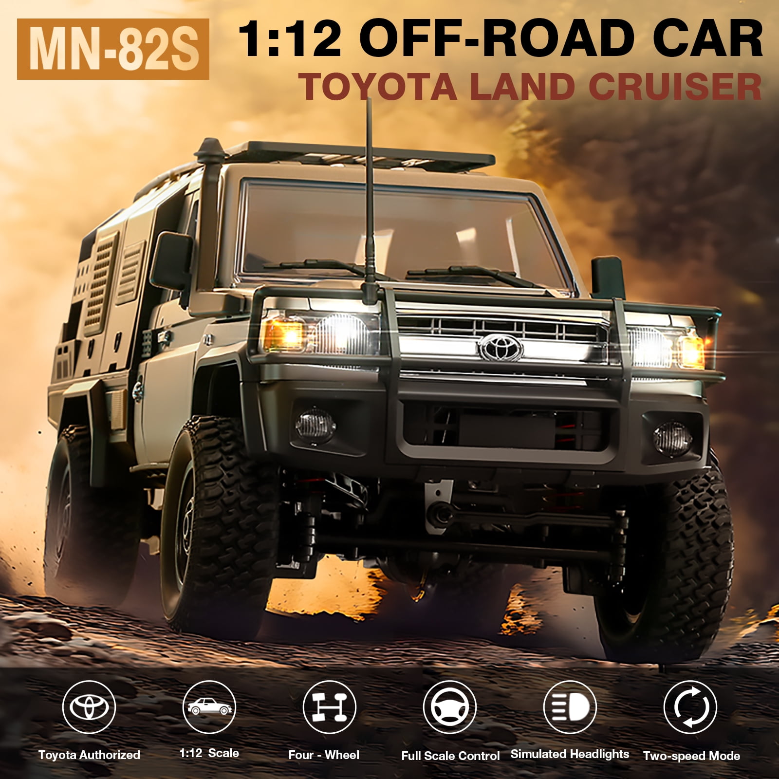 1/12 Scale RC Crawler, MN-82S LC79 RTR RC Truck 4x4 Off Road Vehicles 2.4GHz RC Rock Crawler Car with LED Lights, 7.4V 1200mAh Battery for Adults Hobby Toys (Silver)